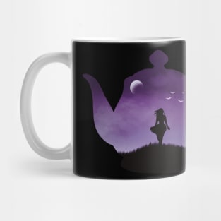 Freedom in a Cup | Tea Kettle Woman Silhouette Under The Moon | Purple Mug